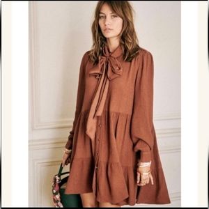 Sezane Selena Crepe Dress, Cinnamon, Size 36, Button Front, Gently Used